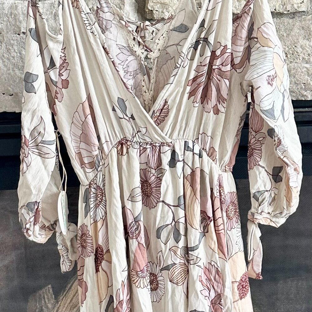 NWT* Hummingbird Dress Cold-shoulder Midi Floral Print Lace Detail 3/4 Size S - Picture 6 of 12